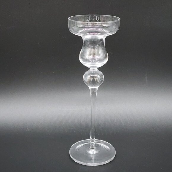 Elegant Clear Glass Candle Holder Tall Stem Design For Home Decor 9" UV Glow - Picture 1 of 8